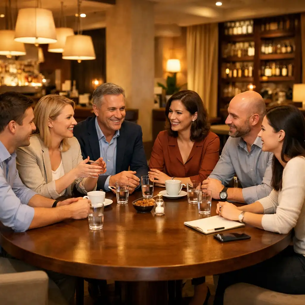 Elegantně prostřený stůl pro firemní setkání v restauraci Česká Komunita