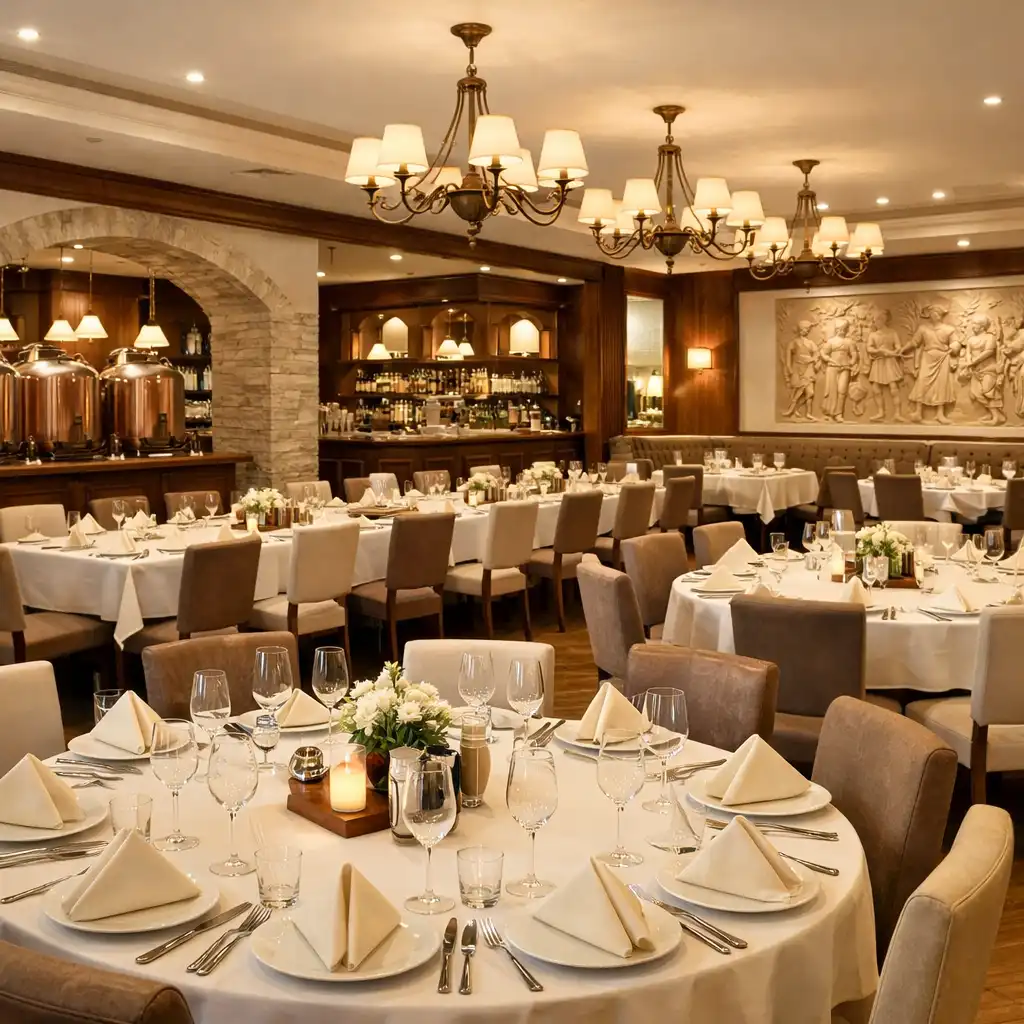 Interiér restaurace Česká Komunita připravený pro soukromou oslavu